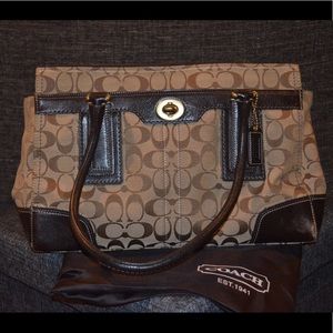 authentic brown coach signature with leather &gold